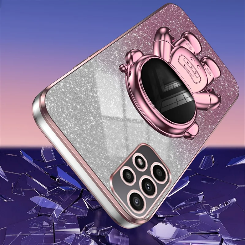 Cell Phone Case for Samsung Galaxy A32 5G / M32 5G PC+TPU Phone Cover with Astronaut Kickstand - Pink