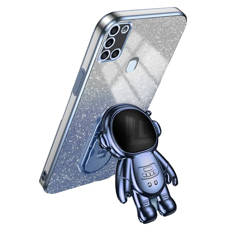 Para o Samsung Galaxy A21s Anti-arranhão Telefone PC+TPU Capa de Capa Com o Astronauta Kickstand - Azul