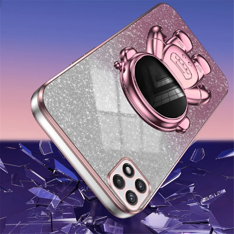 For Samsung Galaxy A22 5G (EU Version) Dustproof Phone Cover Astronaut Kickstand PC+TPU Case - Pink