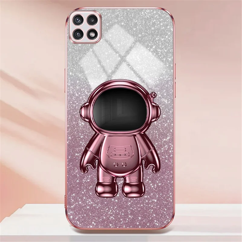 For Samsung Galaxy A22 5G (EU Version) Dustproof Phone Cover Astronaut Kickstand PC+TPU Case - Pink