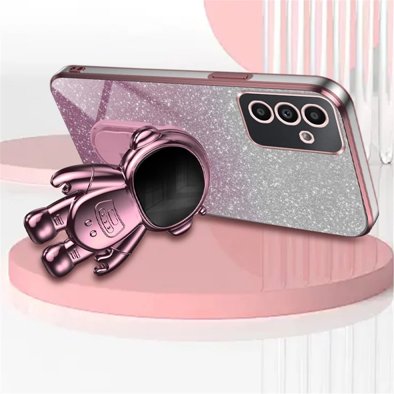 For Samsung Galaxy A24 4G (162.1 X 77.6 X 8.3mm) Case PC+TPU Anti-Scratch Phone Cover with Astronaut Kickstand - Pink