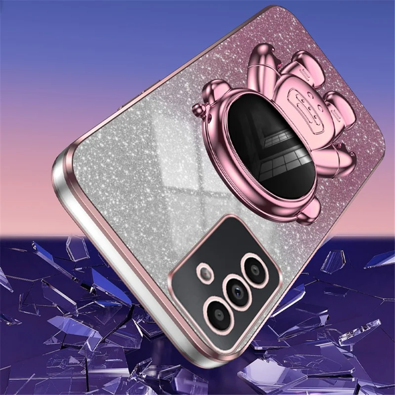 For Samsung Galaxy A24 4G (162.1 X 77.6 X 8.3mm) Case PC+TPU Anti-Scratch Phone Cover with Astronaut Kickstand - Pink