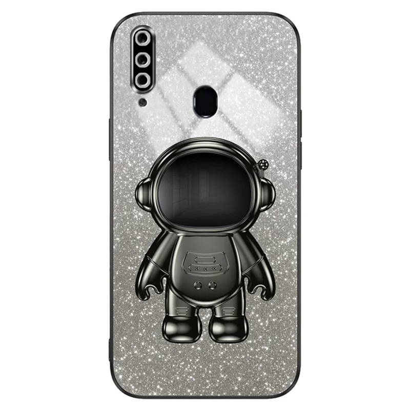 For Samsung Galaxy A20s Phone Cover Drop-resistant PC+TPU Astronaut Kickstand Case - Black