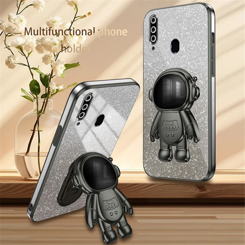 For Samsung Galaxy A20s Phone Cover Drop-resistant PC+TPU Astronaut Kickstand Case - Black