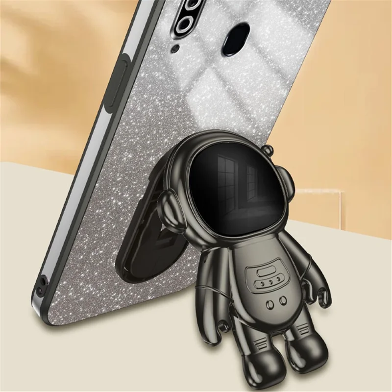 For Samsung Galaxy A20s Phone Cover Drop-resistant PC+TPU Astronaut Kickstand Case - Black
