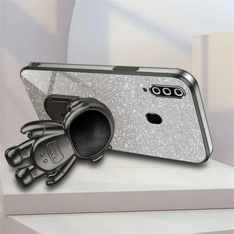 For Samsung Galaxy A20s Phone Cover Drop-resistant PC+TPU Astronaut Kickstand Case - Black