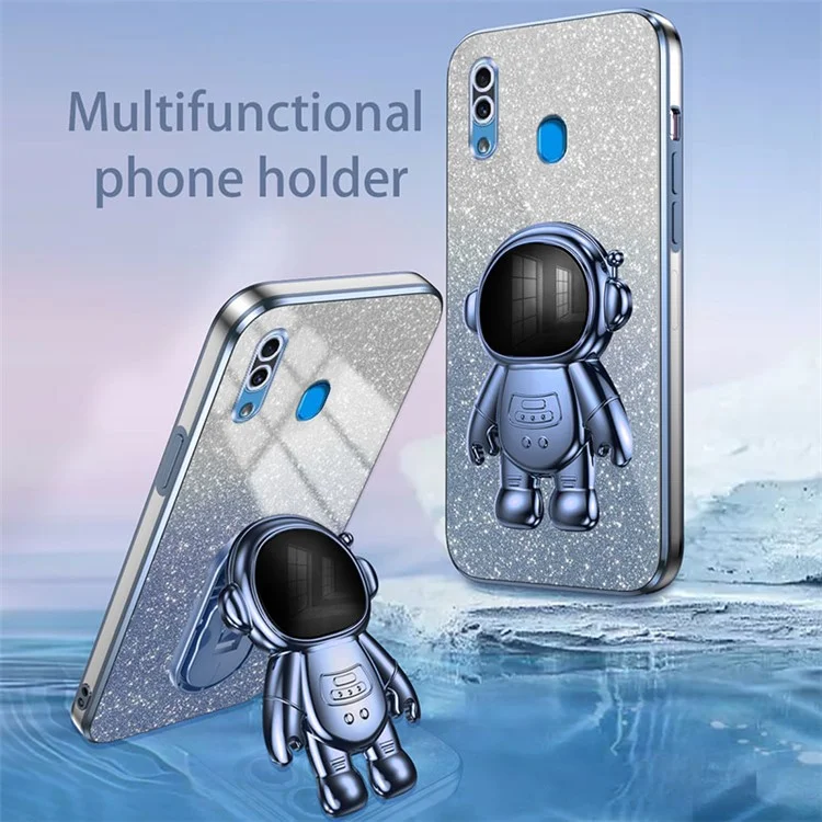 Pour Samsung Galaxy A20 / A30 Coque Glitter PC+TPU Astronaute Support Arrière - Bleu