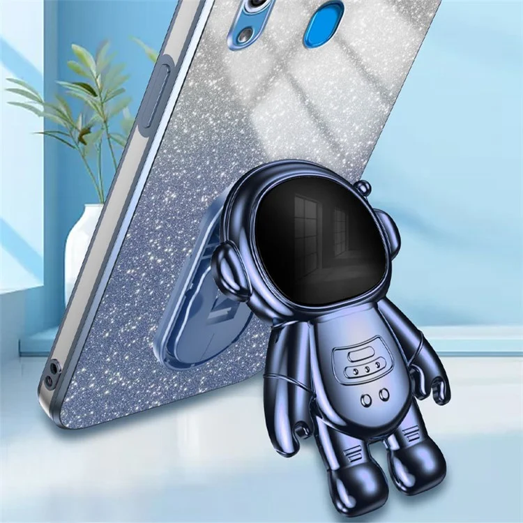 For Samsung Galaxy A20 / A30 Case Glitter PC+TPU Astronaut Kickstand Back Cover - Blue