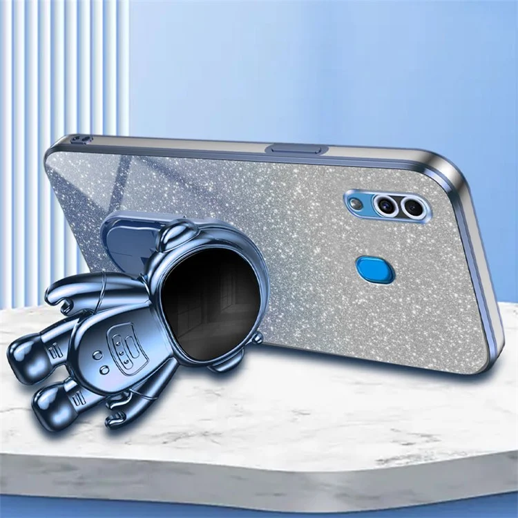 Pour Samsung Galaxy A20 / A30 Coque Glitter PC+TPU Astronaute Support Arrière - Bleu