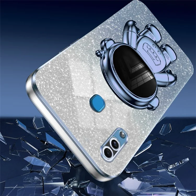 Pour Samsung Galaxy A20 / A30 Coque Glitter PC+TPU Astronaute Support Arrière - Bleu