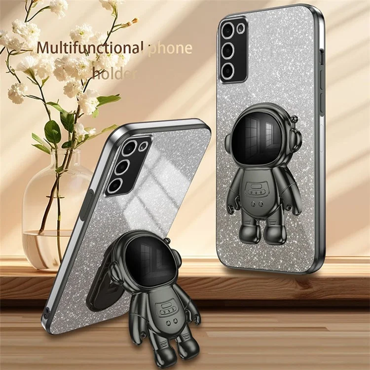Kickstand Cover pour Samsung Galaxy A03s (164,2 x 75,9 x 9,1 mm) Coque de téléphone en PC+TPU pailleté - Noir