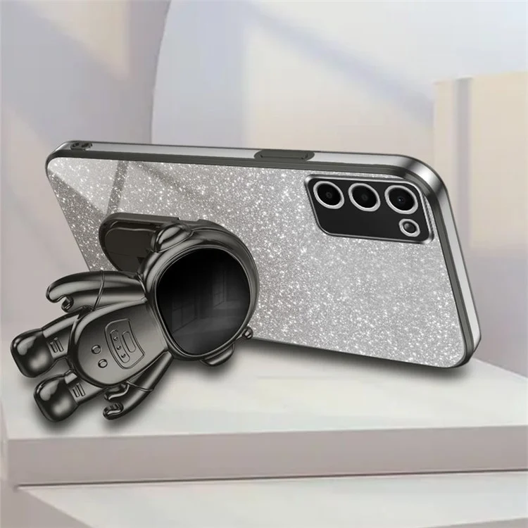 Kickstand Cover pour Samsung Galaxy A03s (164,2 x 75,9 x 9,1 mm) Coque de téléphone en PC+TPU pailleté - Noir