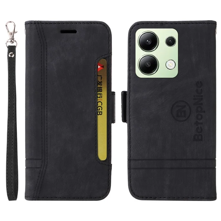 BETOPNICE 001 für Xiaomi Redmi Note 13 4G Case Bedruckter Ledertelefongeldbeutel - Schwarz
