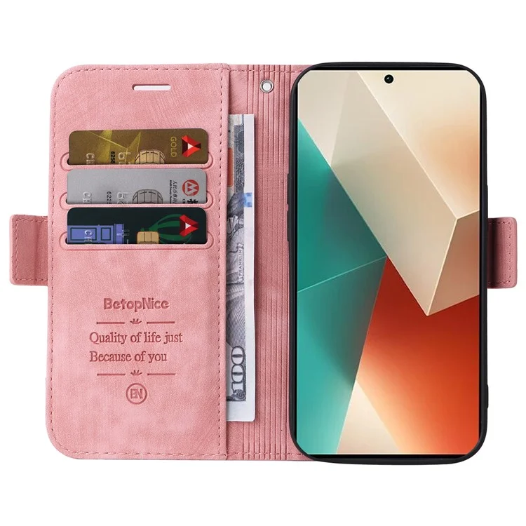 Betopnice 001 Pour Xiaomi Redmi Note 13 5G / Redmi Note 13 5G (chine) Couverture en Cuir D'empreinte - Rose