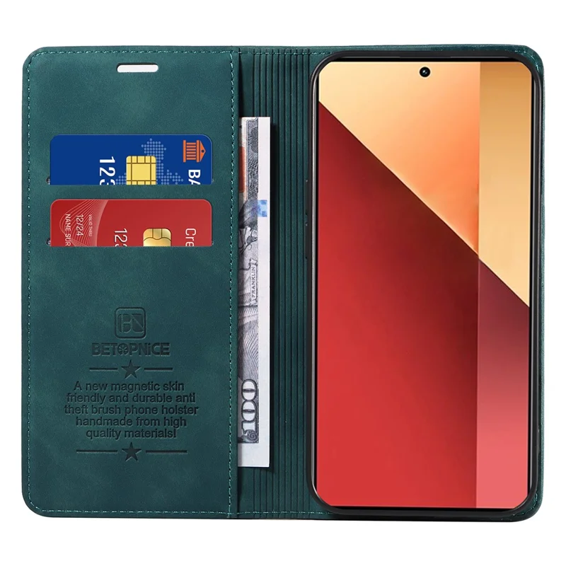 BETOPNICE 003 per Xiaomi Redmi Note 13 Pro 4G / Poco M6 Pro 4G Cover per telefono in pelle con blocco RFID - Verde