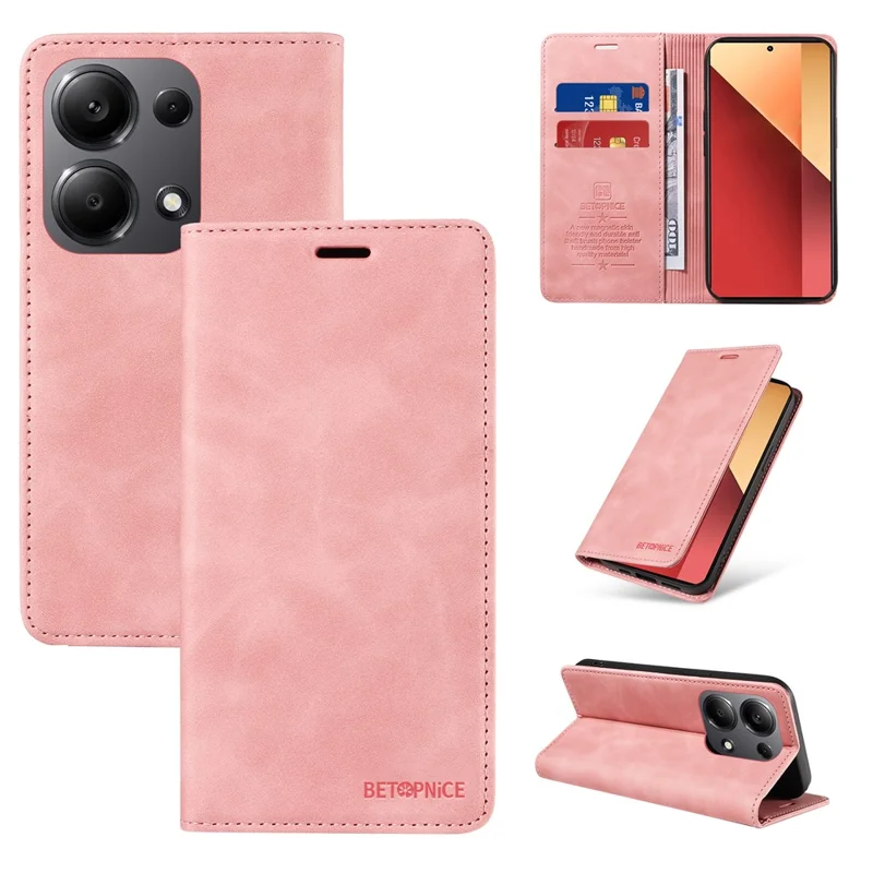 BETOPNICE 003 For Xiaomi Redmi Note 14S 4G / Note 13 Pro 4G / Poco M6 Pro 4G Phone Cover Leather RFID Blocking Case - Pink