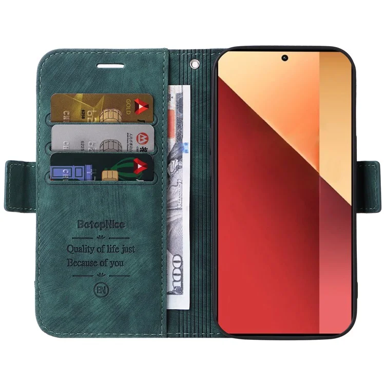 BETOPNICE 001 для Xiaomi Redmi Note 13 Pro 4G / Poco M6 Pro 4G Чехол с ручным ремешком Кожаный бумажник Чехол - Зеленый