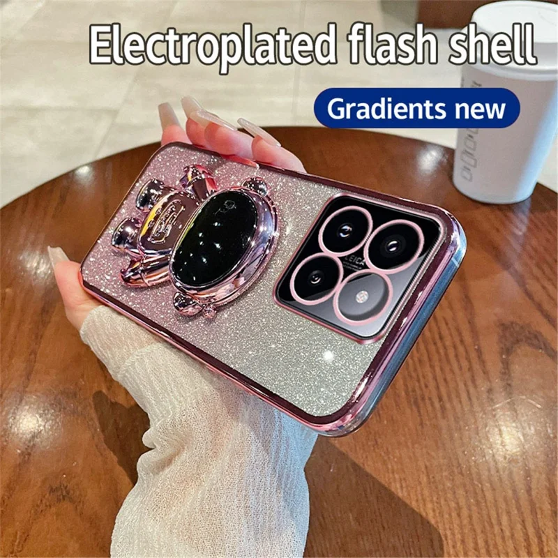Para Xiaomi 14 Pro Case Cartoon Astronaut Support Kickstand PC+TPU Capa de Celular - Rosa