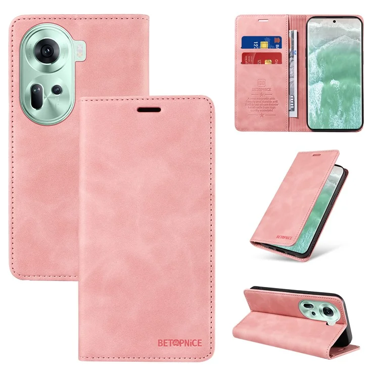 BETOPNICE 003 Para Oppo Reno11 5G (Global) Cartera Caso Leather RFID Bloqueo Teléfono Celular Cubierta - Rosa