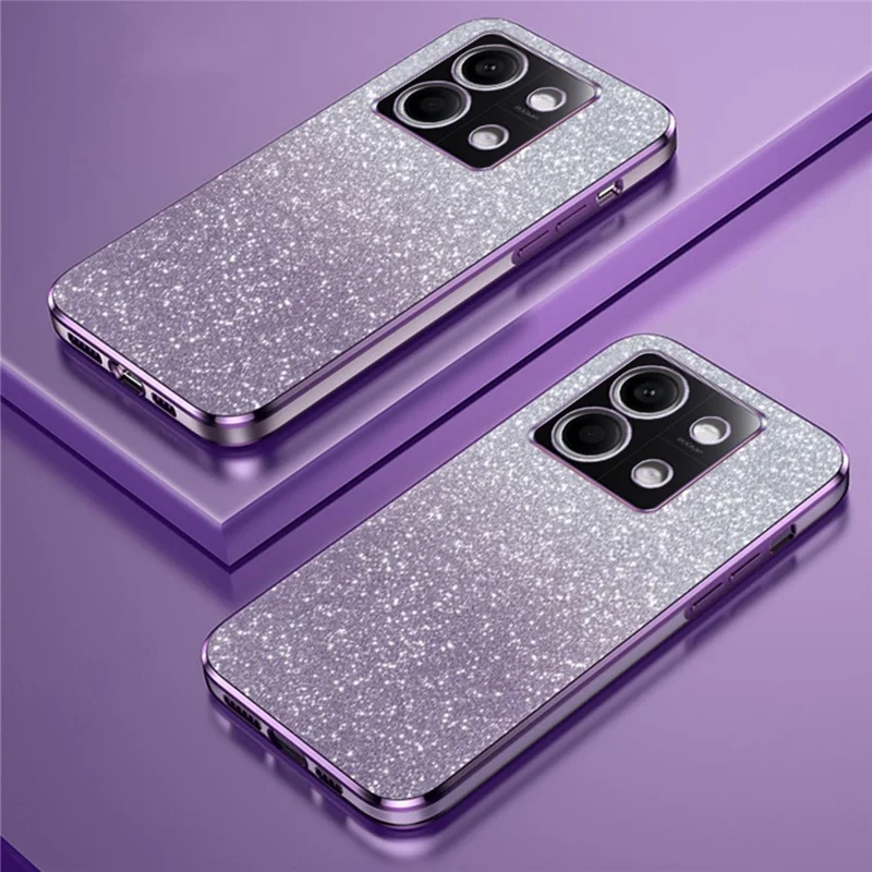 Para Xiaomi Redmi Note 13 4G Case Glitter Powder Anti-scratch PC+TPU Phone Kickstand Cover - Roxo