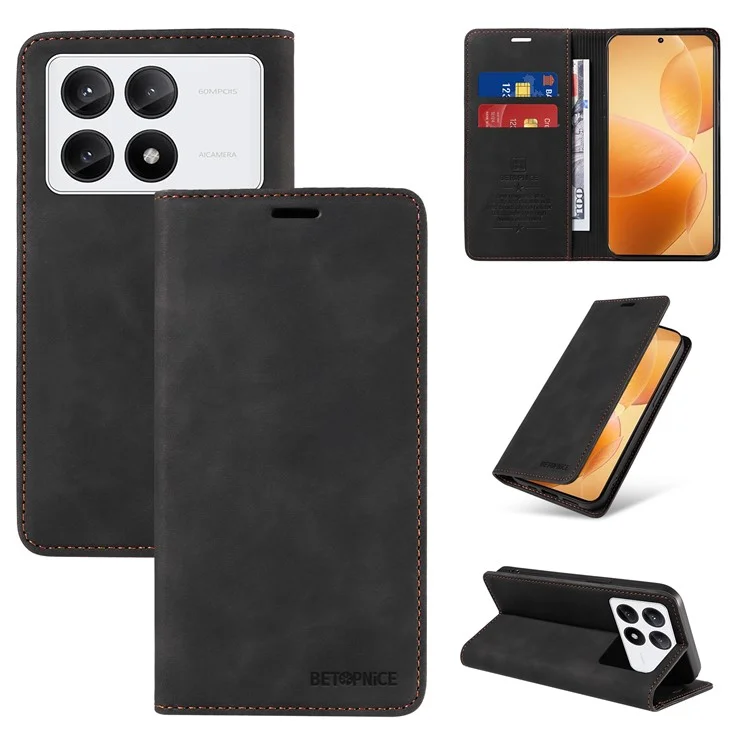 BETOPNICE 003 Para Xiaomi Redmi K70E 5G / Poco X6 Pro 5G Funda Bloqueo RFID Soporte de Teléfono Cubierta - Negro