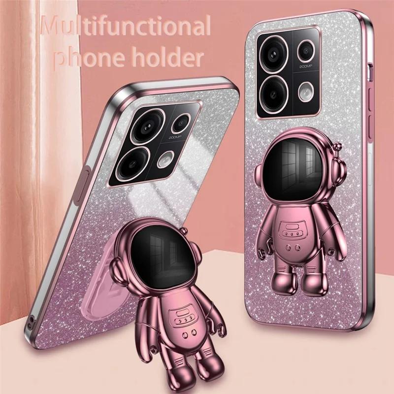For Xiaomi Poco X6 5G / Redmi Note 13 Pro 5G Case Electroplating Astronaut Kickstand Phone Cover - Pink