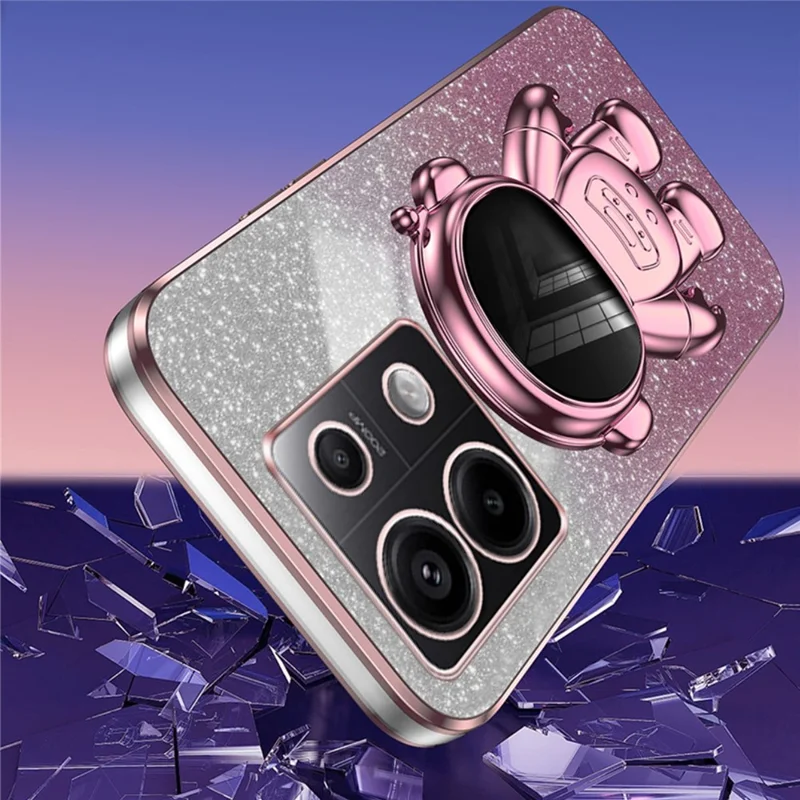 For Xiaomi Poco X6 5G / Redmi Note 13 Pro 5G Case Electroplating Astronaut Kickstand Phone Cover - Pink
