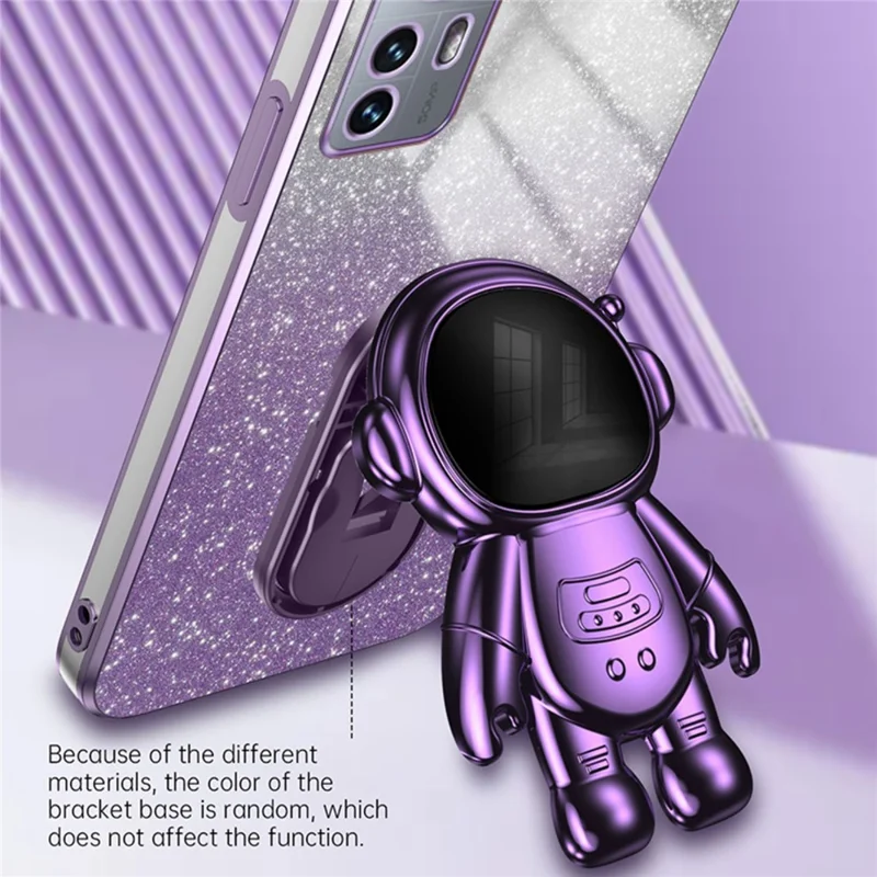 Для Xiaomi 12 Lite 5G чехол для мобильного телефона PC+TPU с электролитическим напылением, защитный чехол с подставкой в виде космонавта - фиолетовый