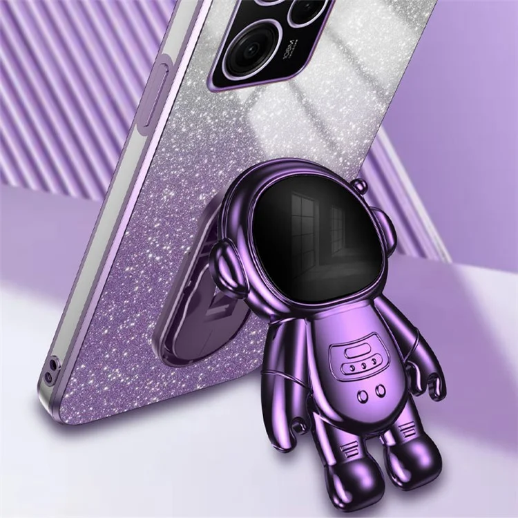 For Xiaomi Redmi Note 12 Pro Speed 5G/Poco X5 Pro 5G Case PC+TPU Electroplating Astronaut Kickstand Cover - Purple