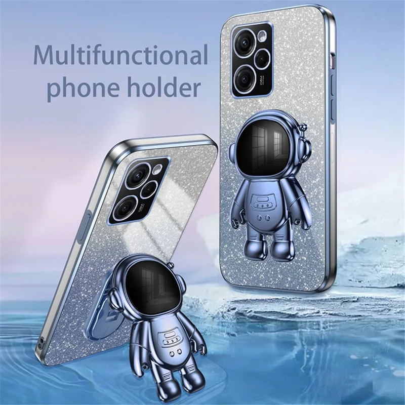 Para Xiaomi Redmi Note 12 Pro Speed 5G/Poco X5 Pro 5G Funda Carcasa PC+TPU Electrochapado Astronauta Soporte - Azul