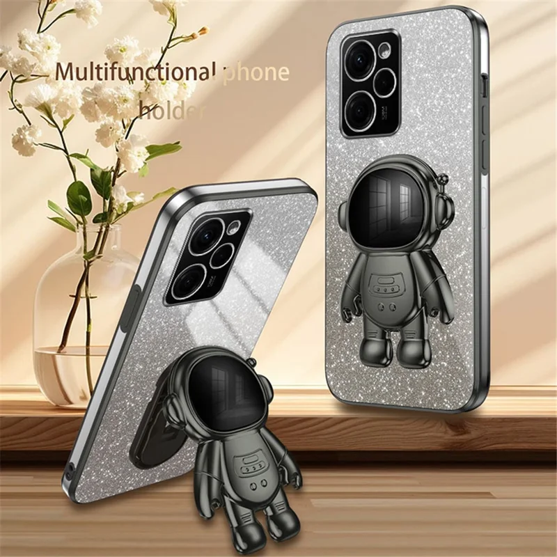 Para Xiaomi Redmi Note 12 Pro Speed 5G / Poco X5 Pro 5G Capa PC+TPU Revestimento Eletrolítico Astronauta com Suporte - Preto