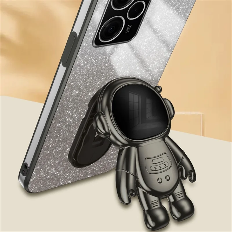 Para Xiaomi Redmi Note 12 Pro Speed 5G / Poco X5 Pro 5G Capa PC+TPU Revestimento Eletrolítico Astronauta com Suporte - Preto