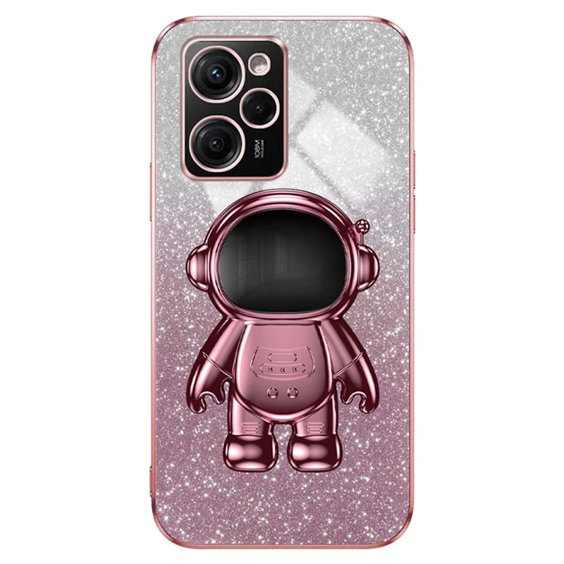 Para Xiaomi Redmi Note 12 Pro Speed 5G/Poco X5 Pro 5G Capa PC+TPU Eletrodeposição Astronauta Suporte - Rosa
