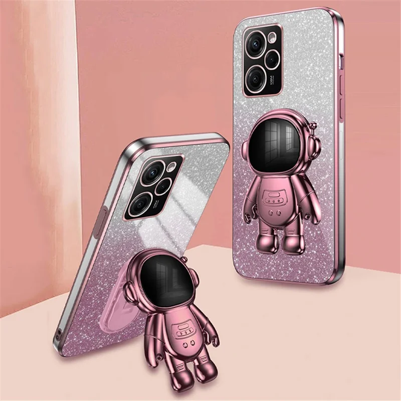 Para Xiaomi Redmi Note 12 Pro Speed 5G/Poco X5 Pro 5G Capa PC+TPU Eletrodeposição Astronauta Suporte - Rosa