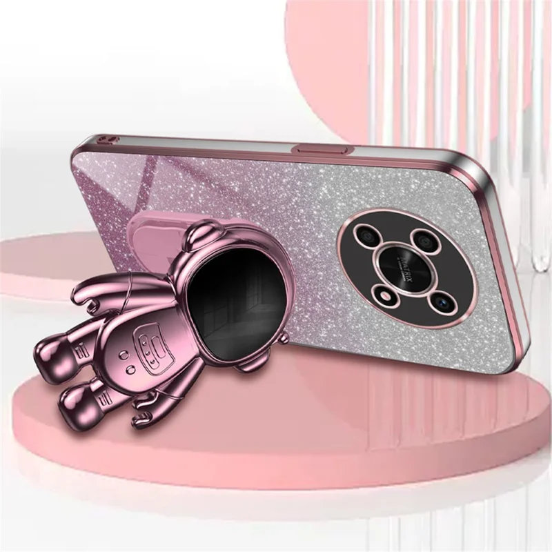 PC+TPU Case for Honor X30 5G , Glitter Powder Astronaut Kickstand Phone Cover - Pink