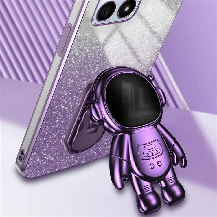 For Honor X30i Glitter Powder PC+TPU Anti-fall Case Astronaut Kickstand Phone Cover - Purple