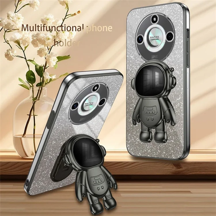 For Honor X50 5G Glitter Powder PC+TPU Case Astronaut Kickstand Phone Cover - Nero