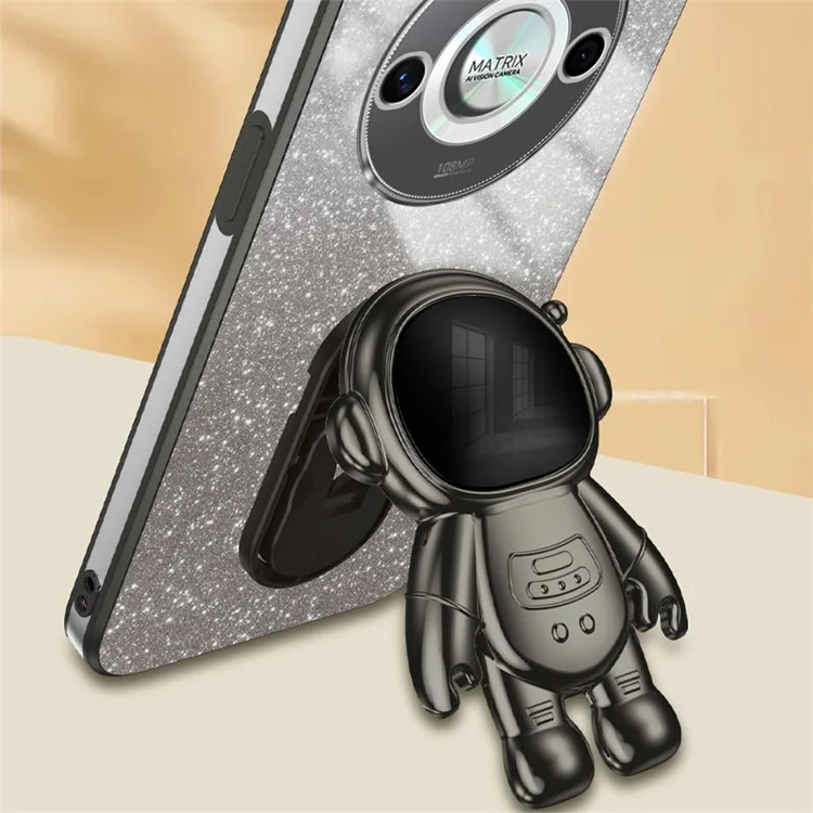 For Honor X50 5G Glitter Powder PC+TPU Case Astronaut Kickstand Phone Cover - Nero