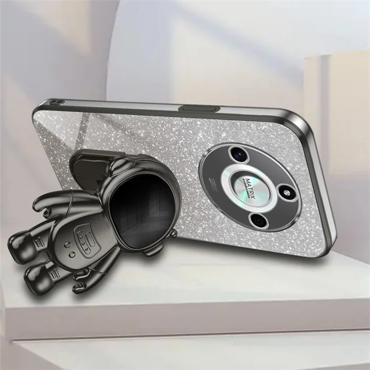 For Honor X50 5G Glitter Powder PC+TPU Case Astronaut Kickstand Phone Cover - Nero