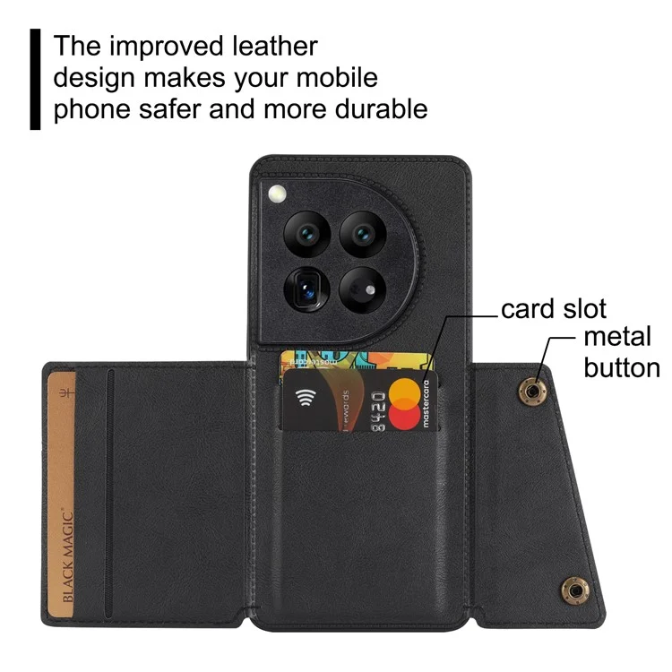 For OnePlus 12 5G Phone Case with Card Slots Magnetic Car Mount Phone Cover - Black