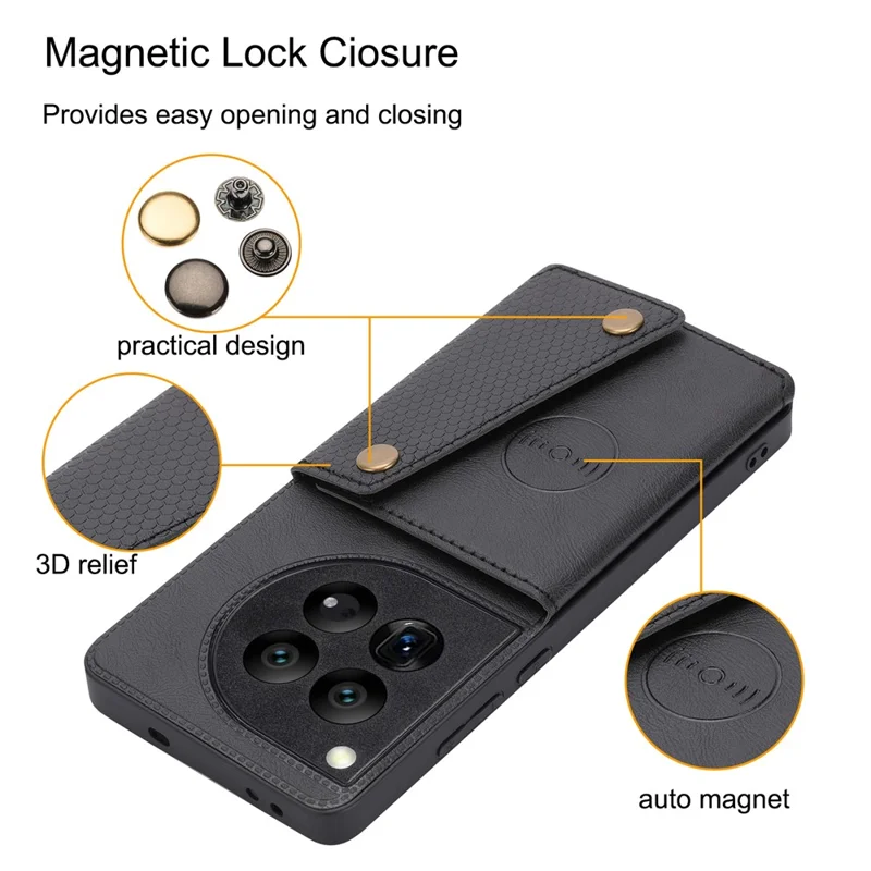 For OnePlus 12 5G Phone Case with Card Slots Magnetic Car Mount Phone Cover - Red