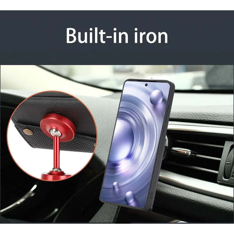 For OnePlus 12 5G Phone Case with Card Slots Magnetic Car Mount Phone Cover - Red