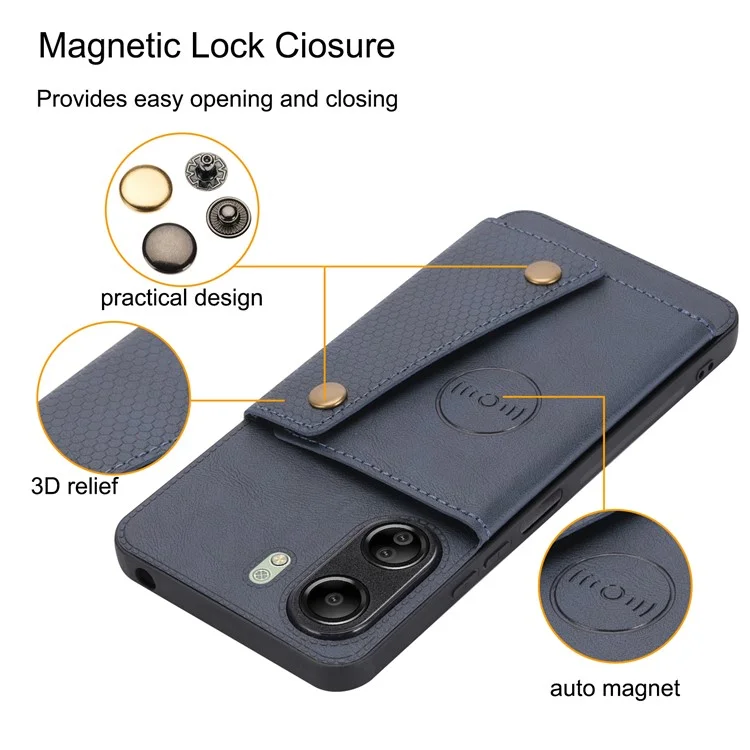 Para Xiaomi Redmi 13C 4G / Poco C65 4G Kickstand Case Card Holder Leather+TPU Cover - Azul