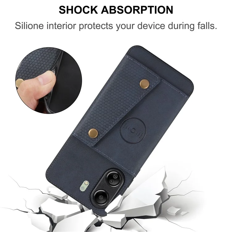 Para Xiaomi Redmi 13C 4G / Poco C65 4G Kickstand Case Card Holder Leather+TPU Cover - Azul