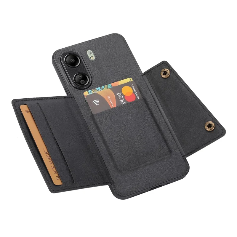 For Xiaomi Redmi 13C 4G / Poco C65 4G Kickstand Case Card Holder Leather + TPU Cover - Black