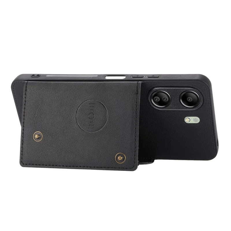 For Xiaomi Redmi 13C 4G / Poco C65 4G Kickstand Case Card Holder Leather + TPU Cover - Black