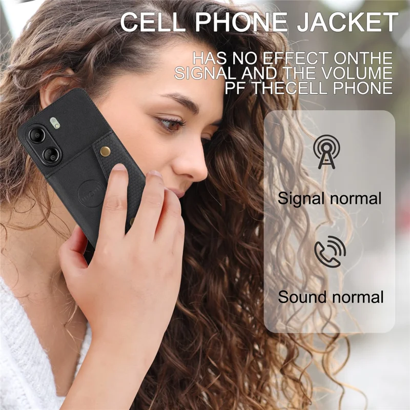 For Xiaomi Redmi 13C 4G / Poco C65 4G Kickstand Case Card Holder Leather + TPU Cover - Black