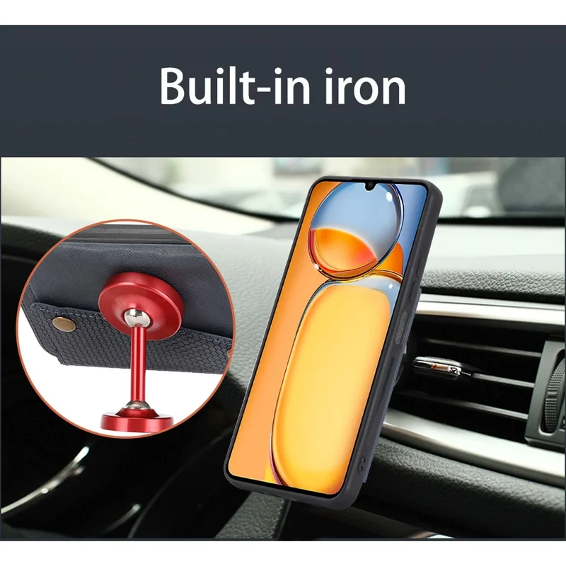 For Xiaomi Redmi 13C 4G / Poco C65 4G Kickstand Case Card Holder Leather + TPU Cover - Black