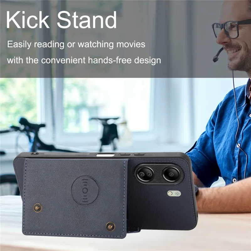 For Xiaomi Redmi 13C 4G / Poco C65 4G Kickstand Case Card Holder Leather + TPU Cover - Black