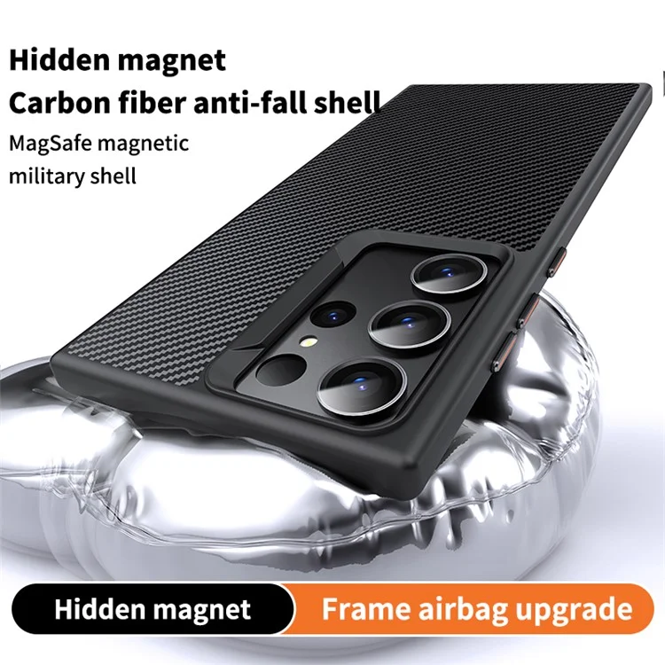 Pour Samsung Galaxy S23 Ultra Coque Magnétique Texture Fibre de Carbone Étui Téléphone